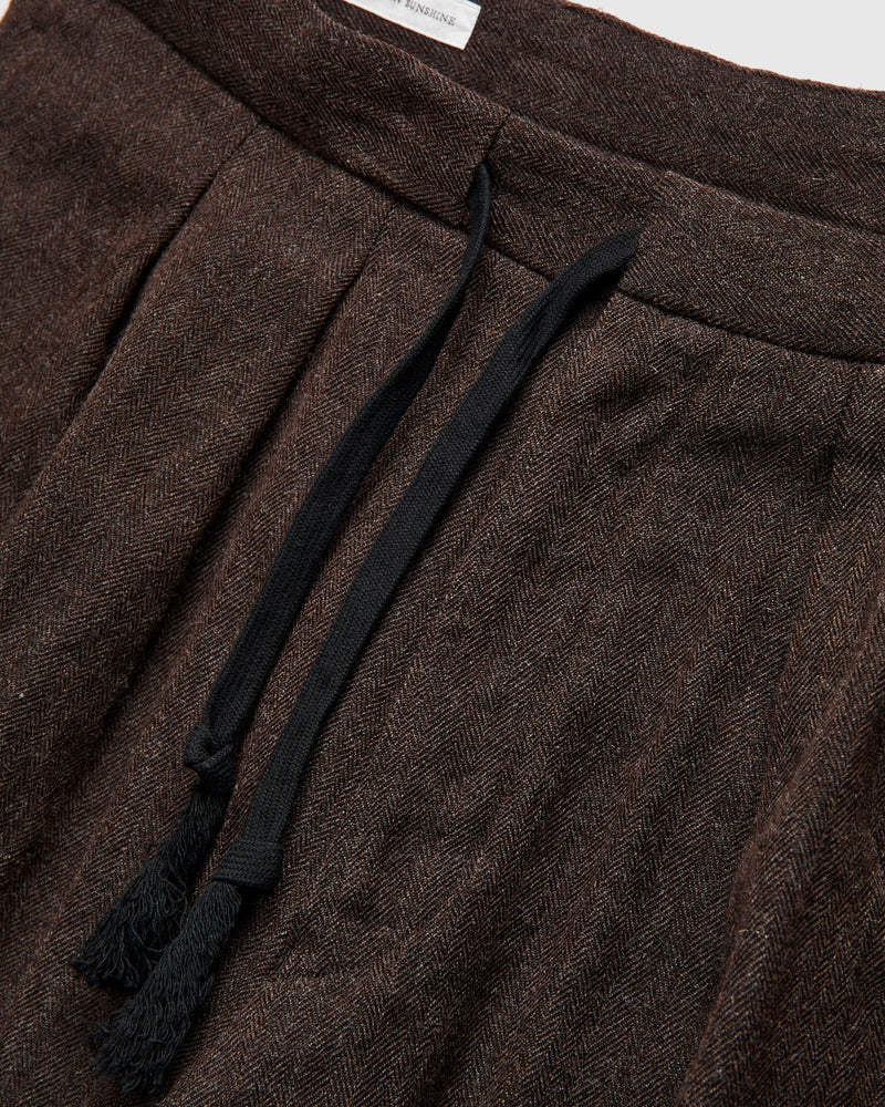 Wool Herringbone Easy Trousers in Top Brown