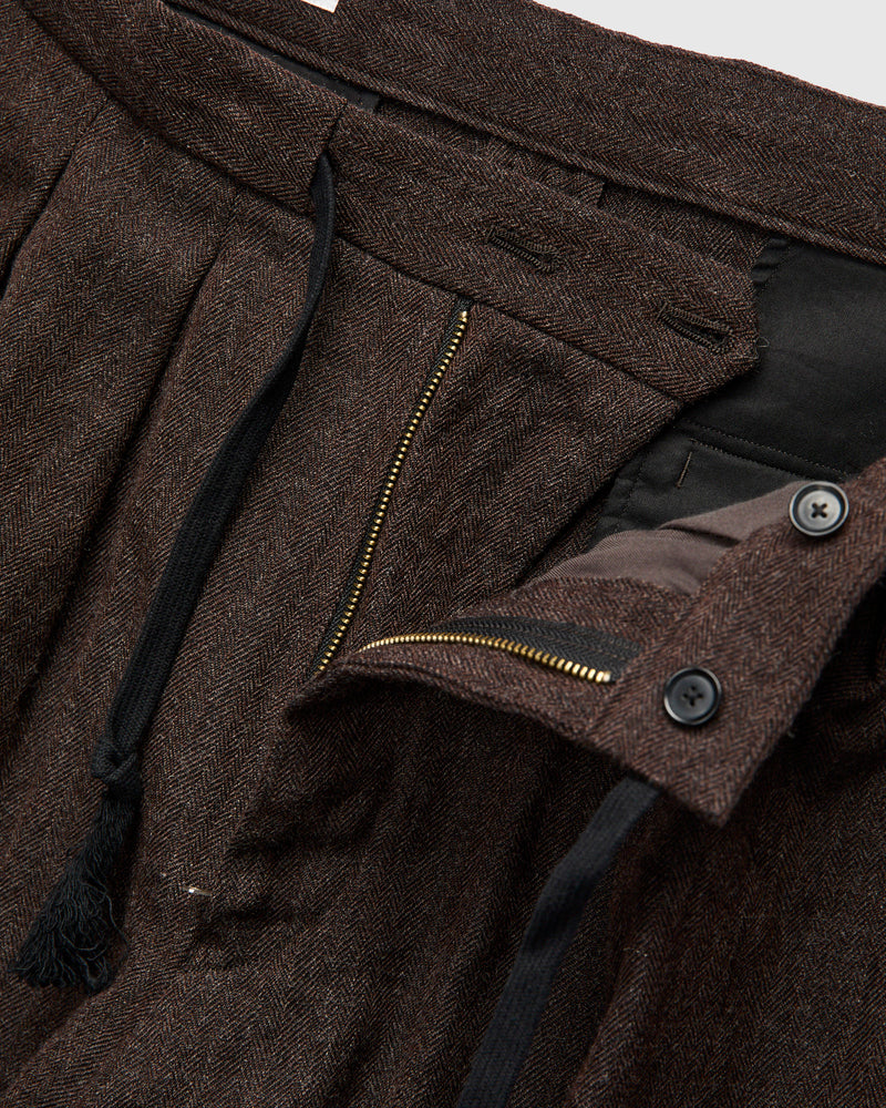 Wool Herringbone Easy Trousers in Top Brown