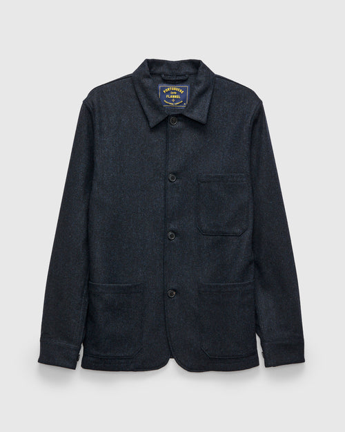 Labura Herringbone Wool Chore Coat in Navy
