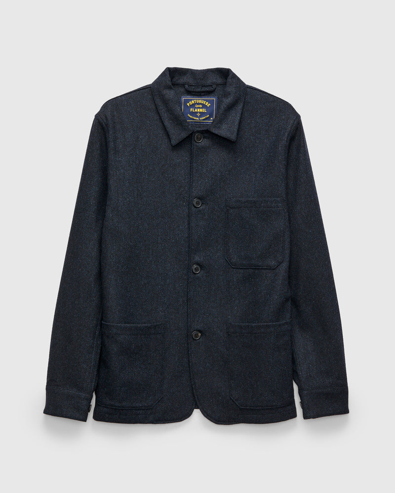 Labura Herringbone Wool Chore Coat in Navy
