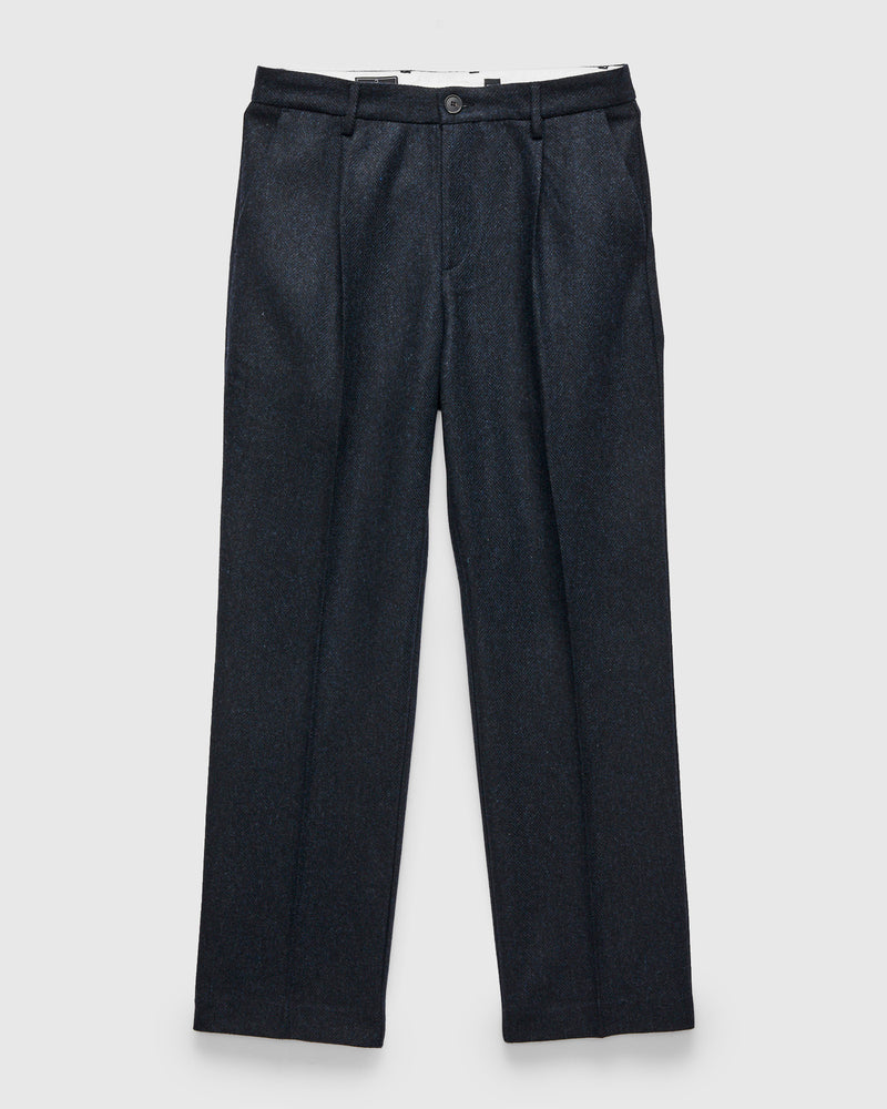 Herringbone Single Pleat Trousers in Navy