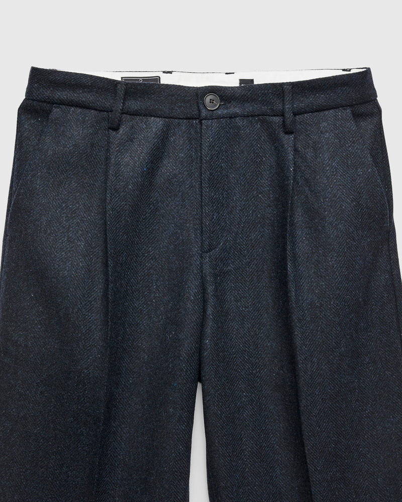 Herringbone Single Pleat Trousers in Navy