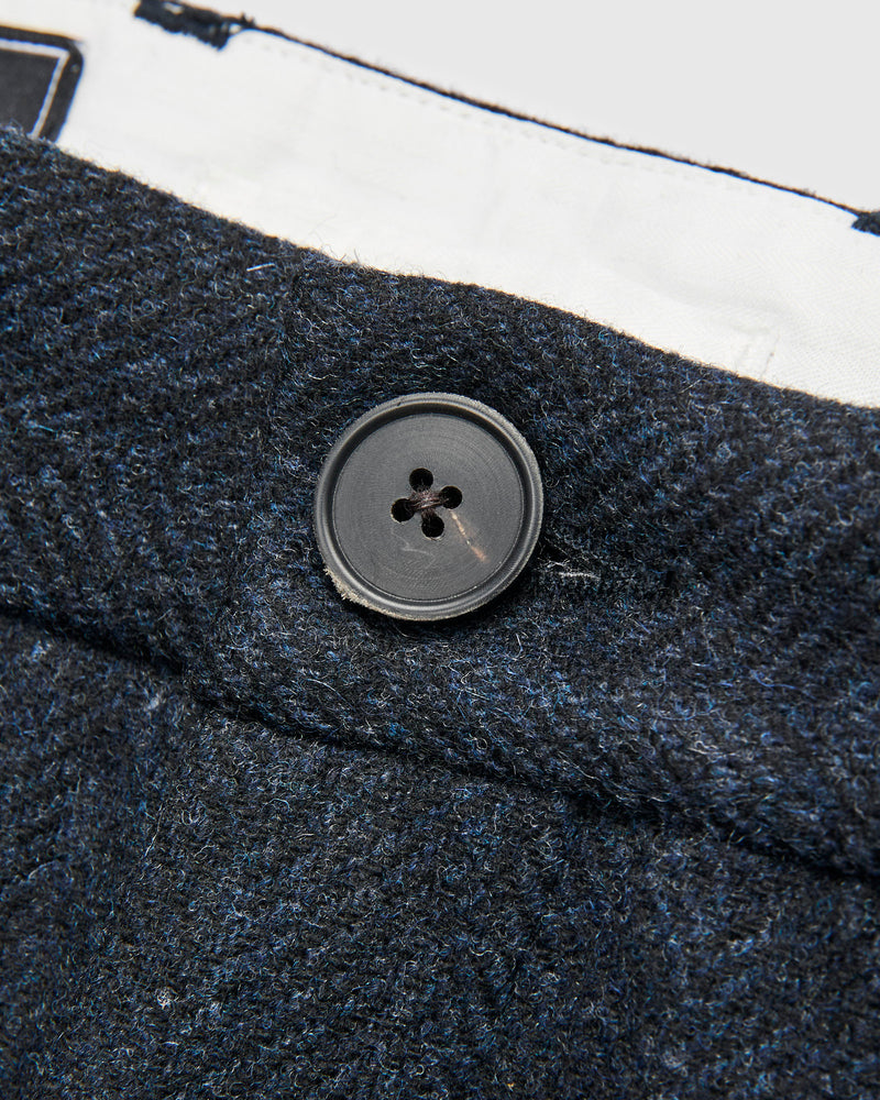 Herringbone Single Pleat Trousers in Navy