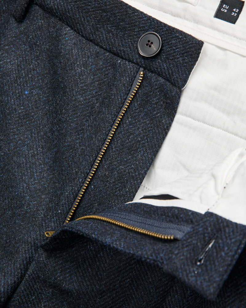 Herringbone Single Pleat Trousers in Navy