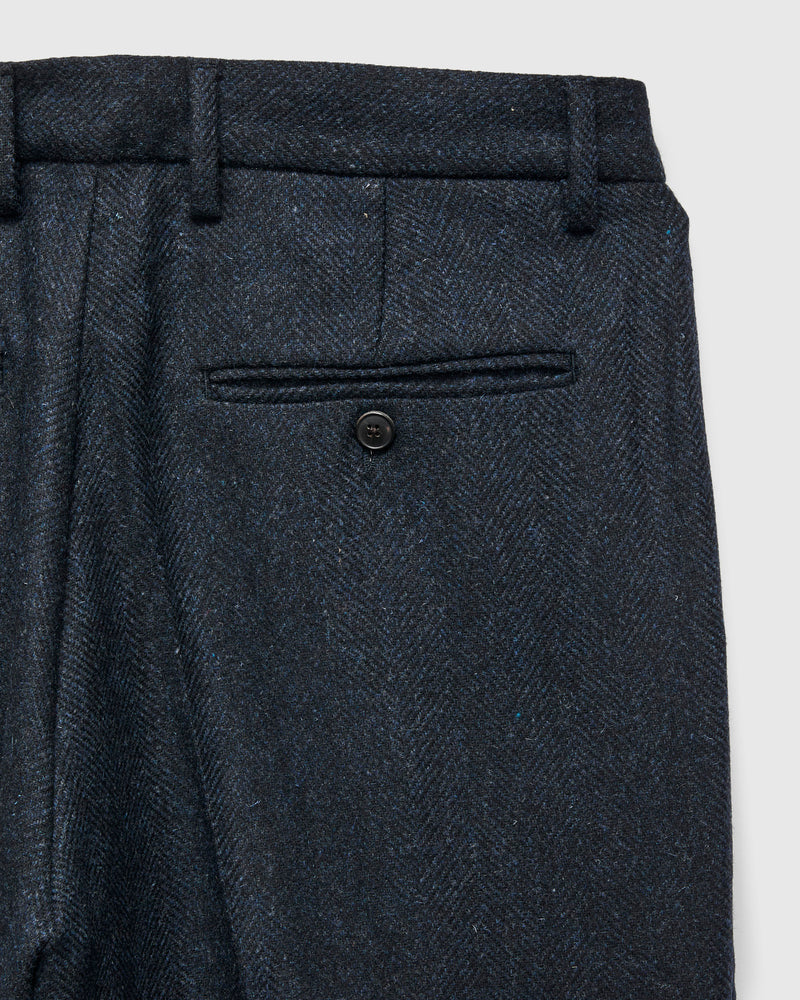 Herringbone Single Pleat Trousers in Navy