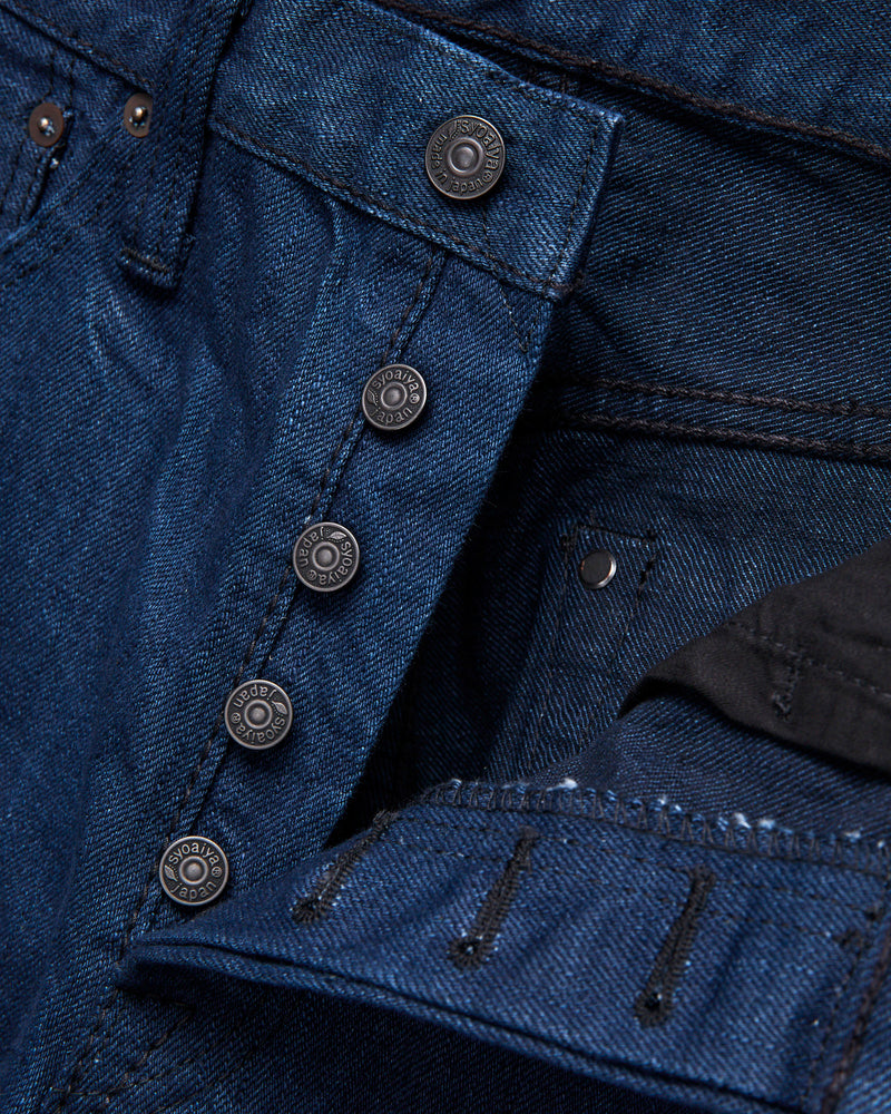 "Oceanic Indigo x Black" 14oz Rinsed Selvedge Denim - Regular Straight Fit