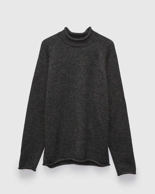 Roll Neck Sweater in Charcoal Baby Alpaca