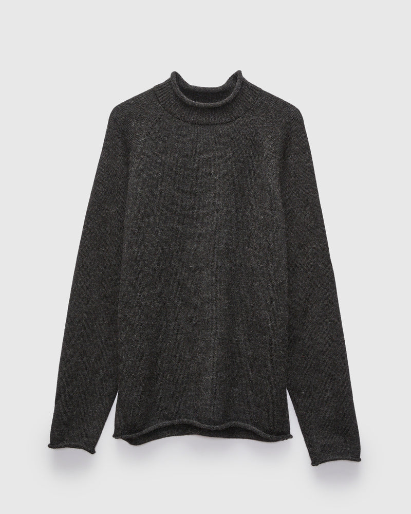 Roll Neck Sweater in Charcoal Baby Alpaca