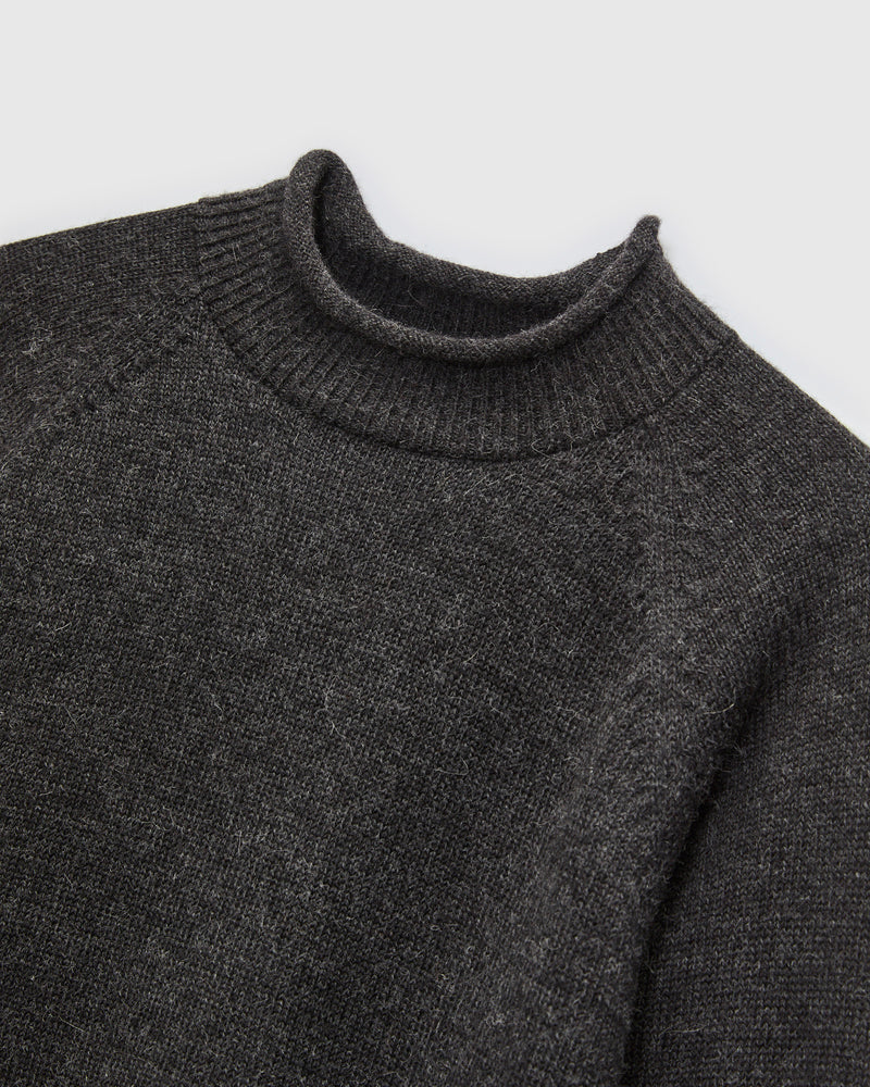 Roll Neck Sweater in Charcoal Baby Alpaca