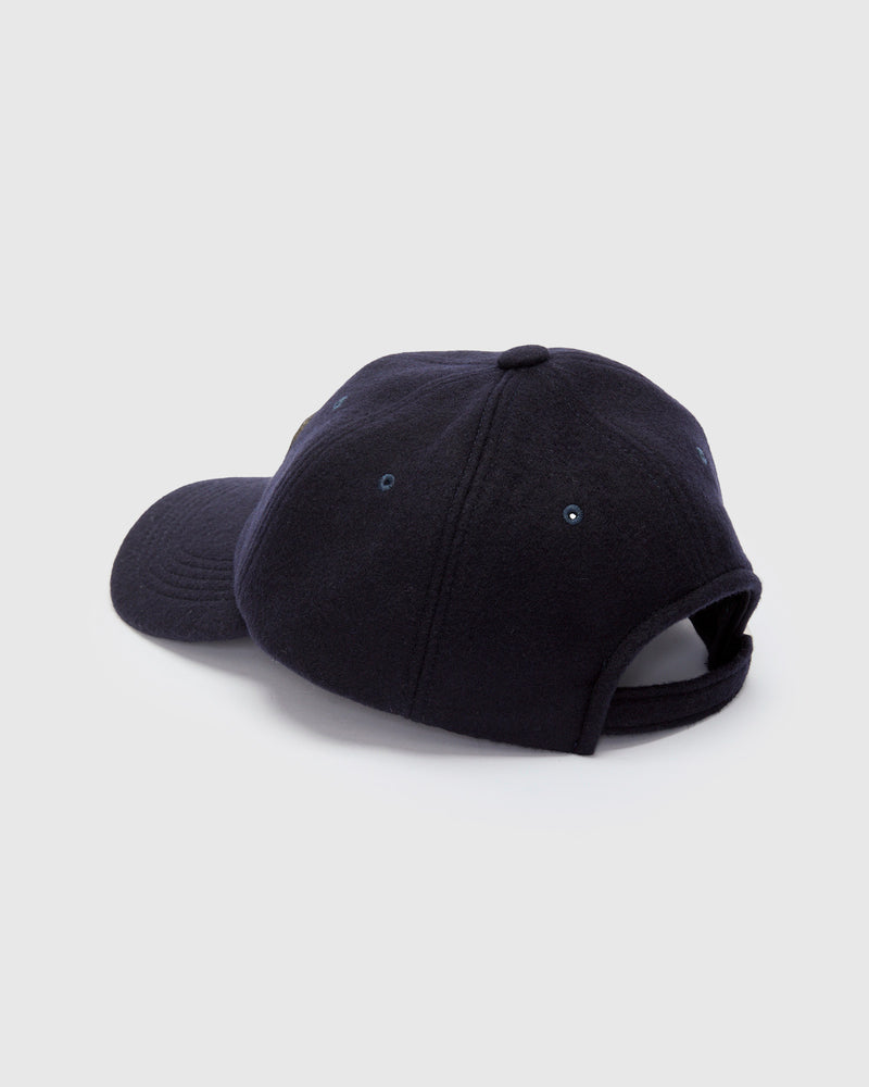 Melton Wool Patch Baseball Cap in Navy