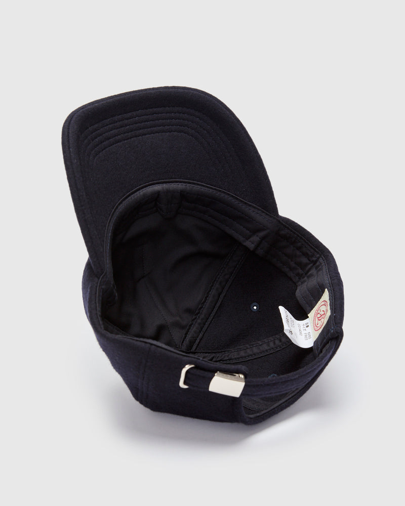 Melton Wool Patch Baseball Cap in Navy