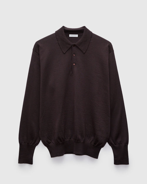 Cotton Wool High-Gauge Knit Polo in Espresso