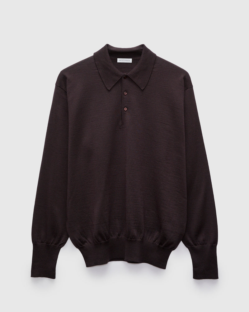 Cotton Wool High-Gauge Knit Polo in Espresso