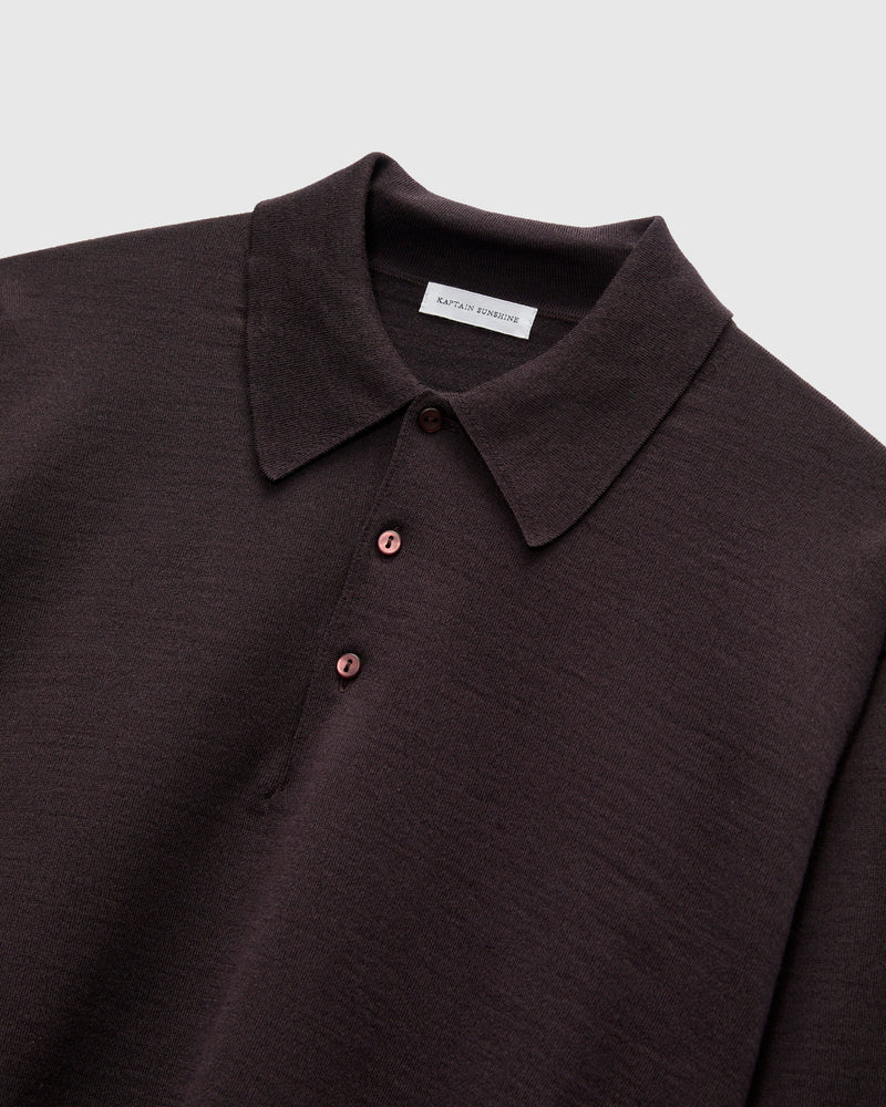Cotton Wool High-Gauge Knit Polo in Espresso