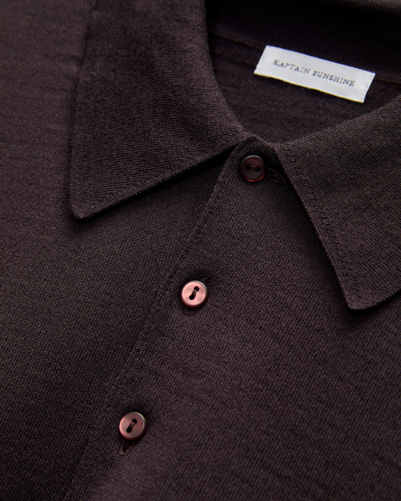 Cotton Wool High-Gauge Knit Polo in Espresso