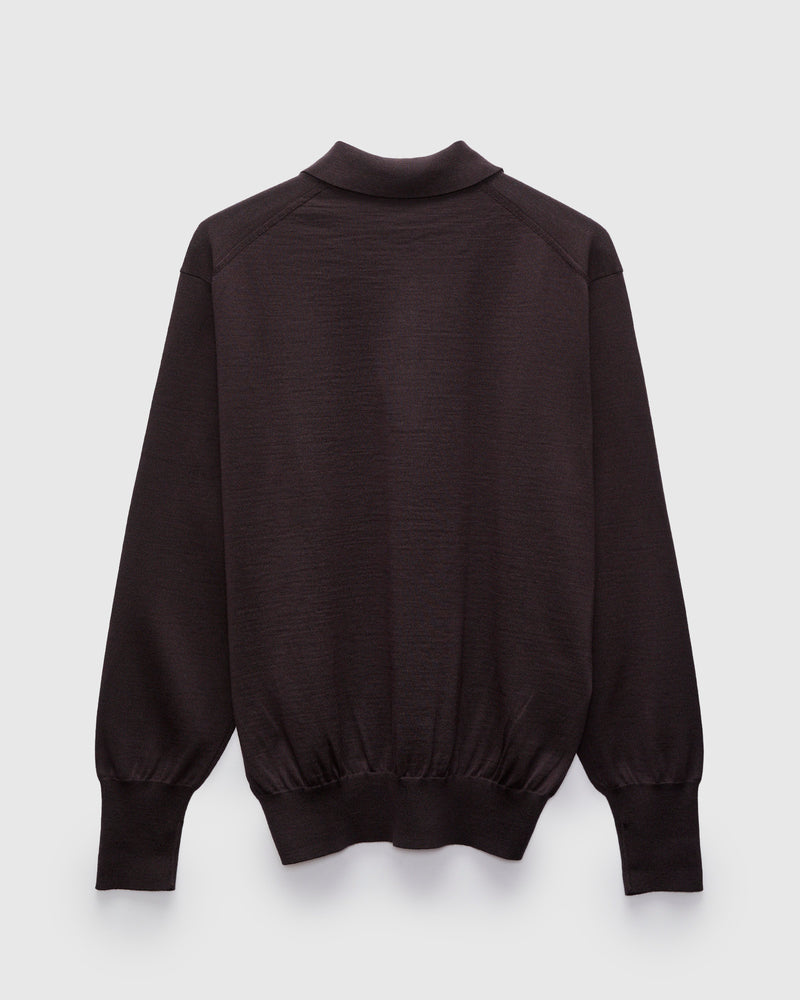 Cotton Wool High-Gauge Knit Polo in Espresso