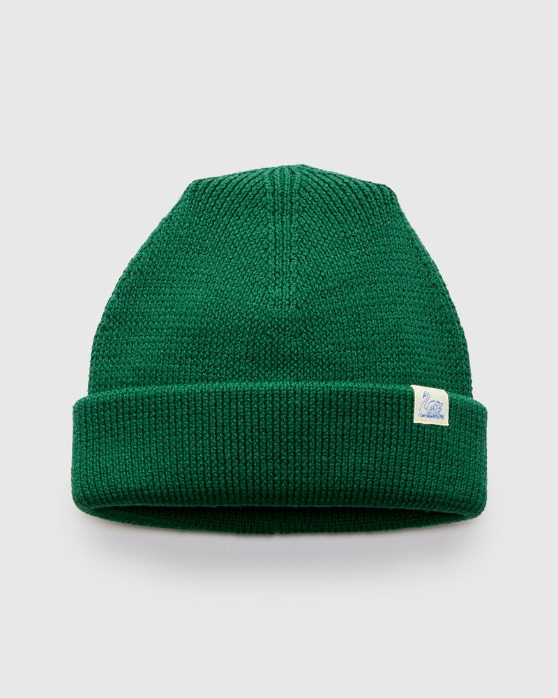 Merino Wool Ribbed Beanie in Moss