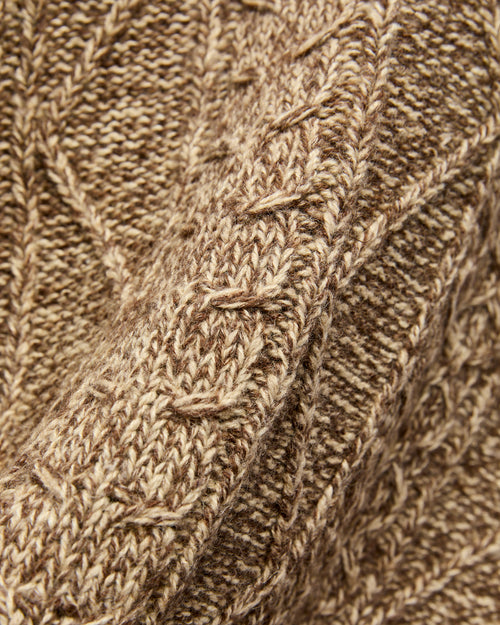 Cable-Knit Shawl Collar Zip Cardigan in Brown