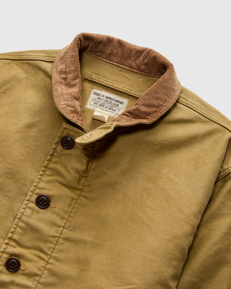 Corduroy Collar Bower Deck Jacket in Khaki Drab