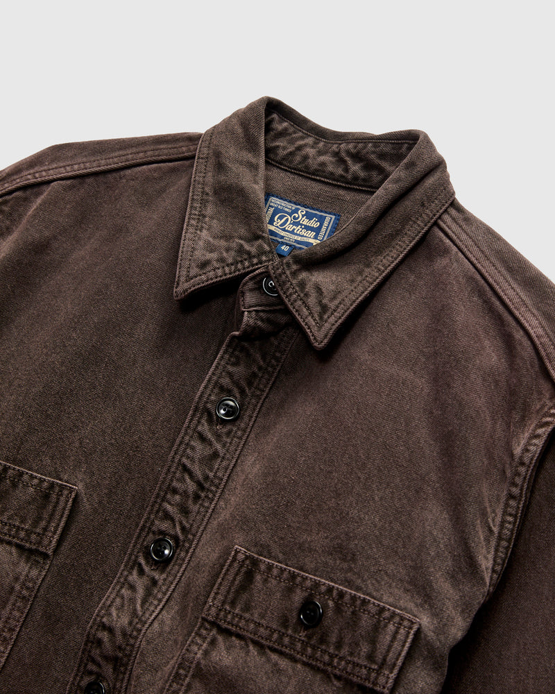 "Kasane No Irome" Dyed Denim Work Shirt in Black/Bengara