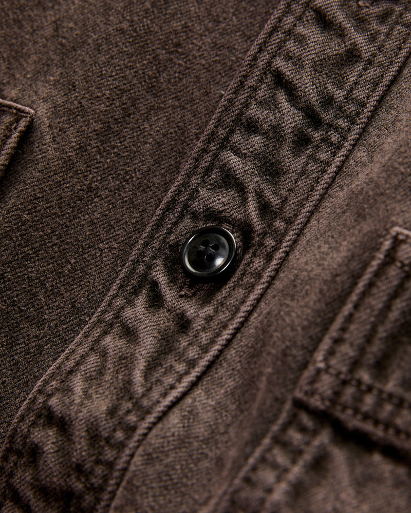 "Kasane No Irome" Dyed Denim Work Shirt in Black/Bengara