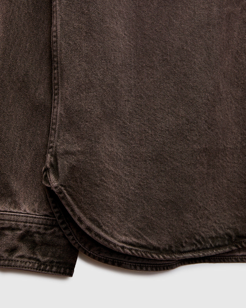"Kasane No Irome" Dyed Denim Work Shirt in Black/Bengara