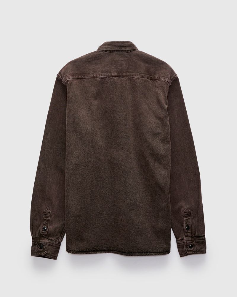 "Kasane No Irome" Dyed Denim Work Shirt in Black/Bengara