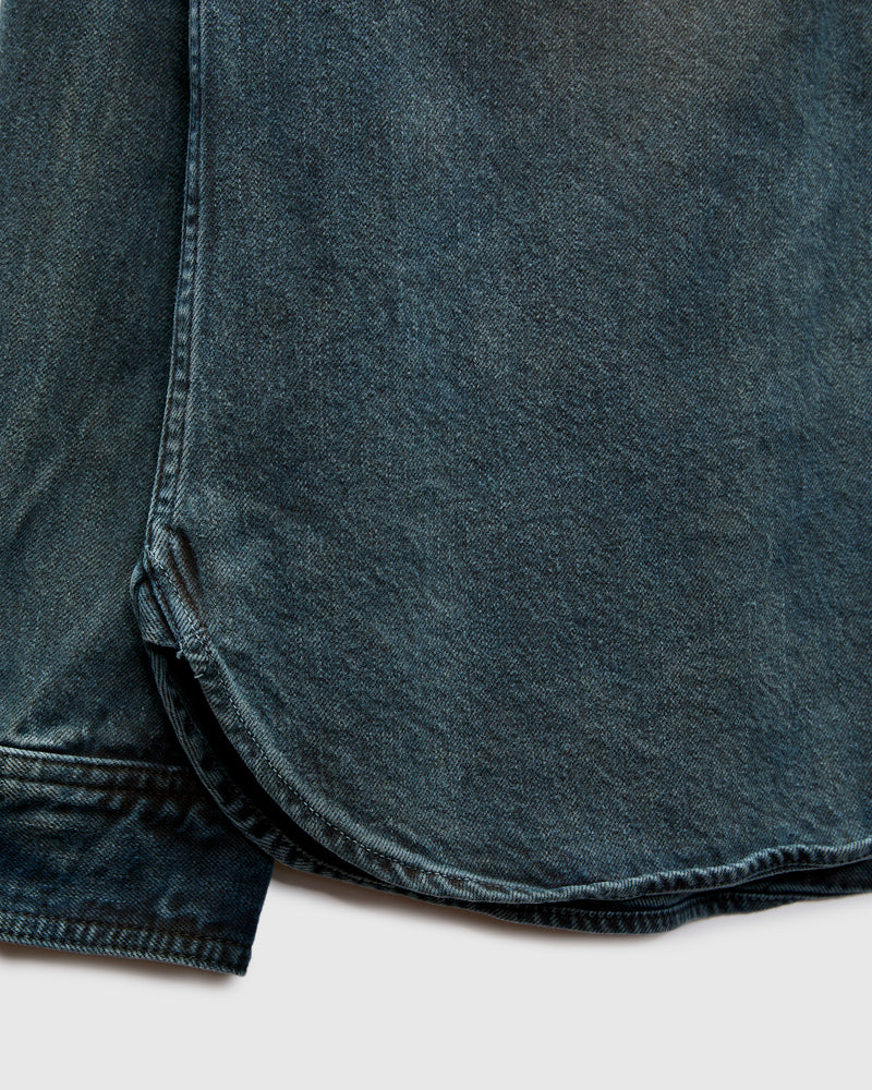 "Kasane No Irome" Dyed Denim Work Shirt in Indigo/Persimmon