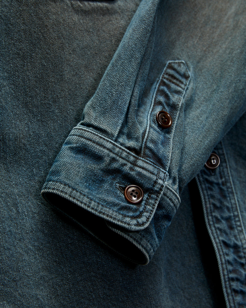 "Kasane No Irome" Dyed Denim Work Shirt in Indigo/Persimmon