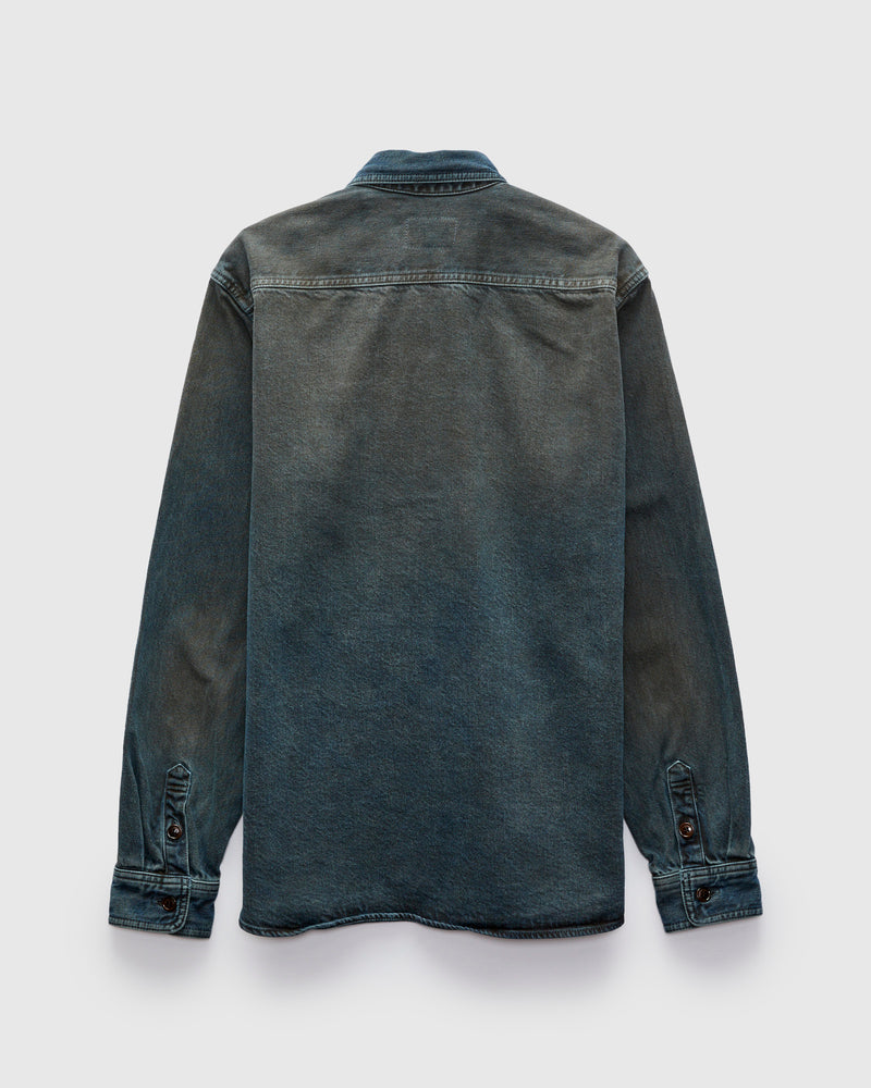 "Kasane No Irome" Dyed Denim Work Shirt in Indigo/Persimmon