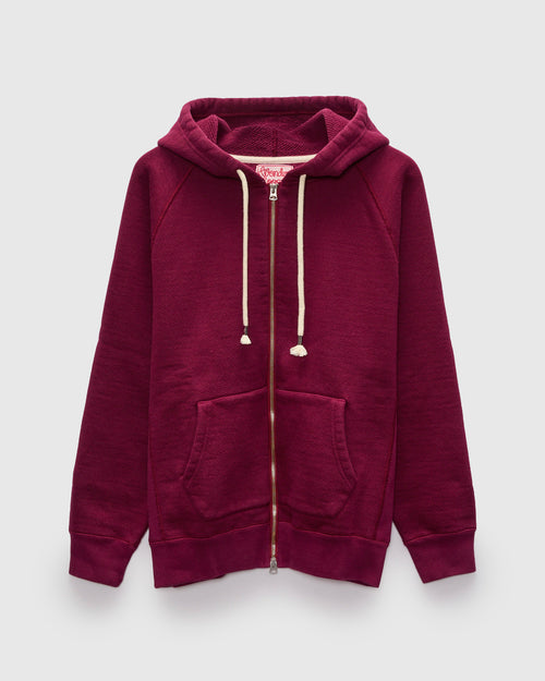 Double Heavyweight French Terry 25.8oz Zip Hoodie in Burgundy