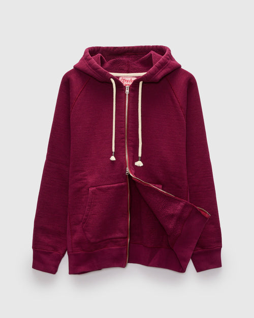 Double Heavyweight French Terry 25.8oz Zip Hoodie in Burgundy