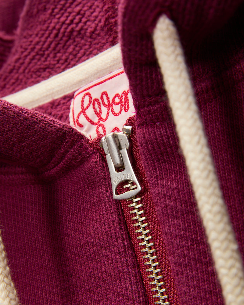 Double Heavyweight French Terry 25.8oz Zip Hoodie in Burgundy