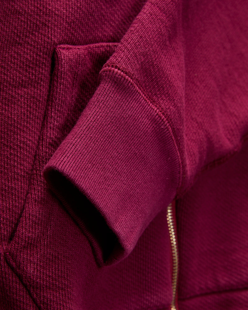 Double Heavyweight French Terry 25.8oz Zip Hoodie in Burgundy