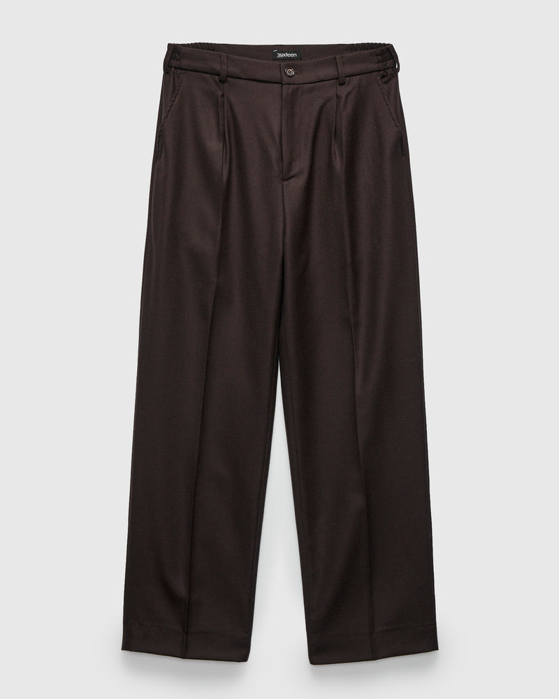 Pleated Trouser in Brown Wool Flannel