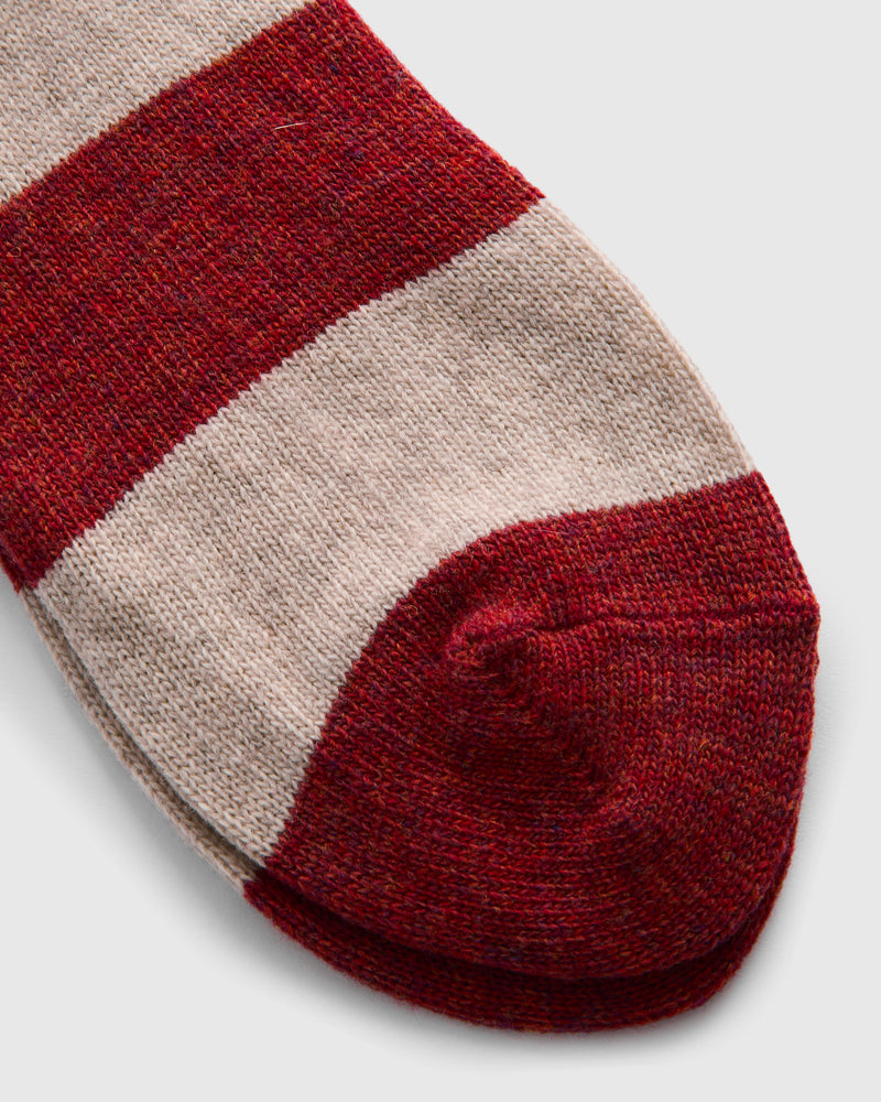 Wool Cashmere Stripe Sock in Brick