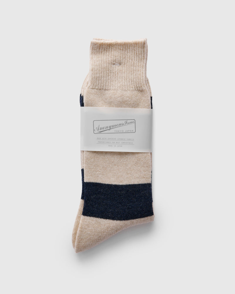 Wool Cashmere Stripe Sock in Navy