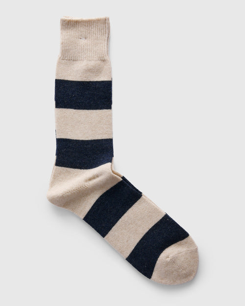 Wool Cashmere Stripe Sock in Navy