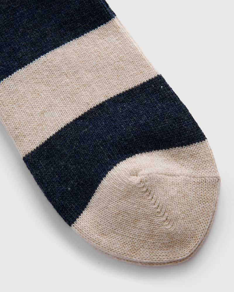 Wool Cashmere Stripe Sock in Navy