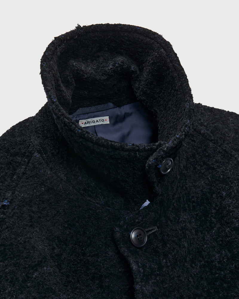 Flock Loop Yarn Balmacaan Coat in Dark Navy