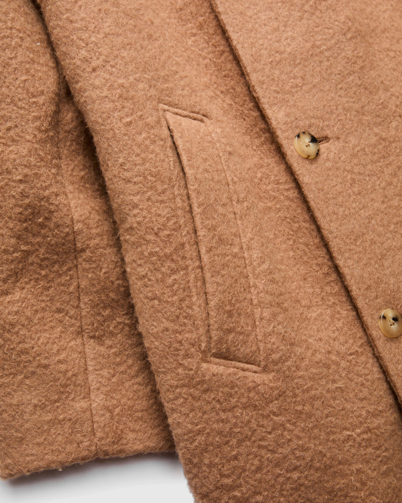 Grandad Coat in Wool Camel Ratine Cloth
