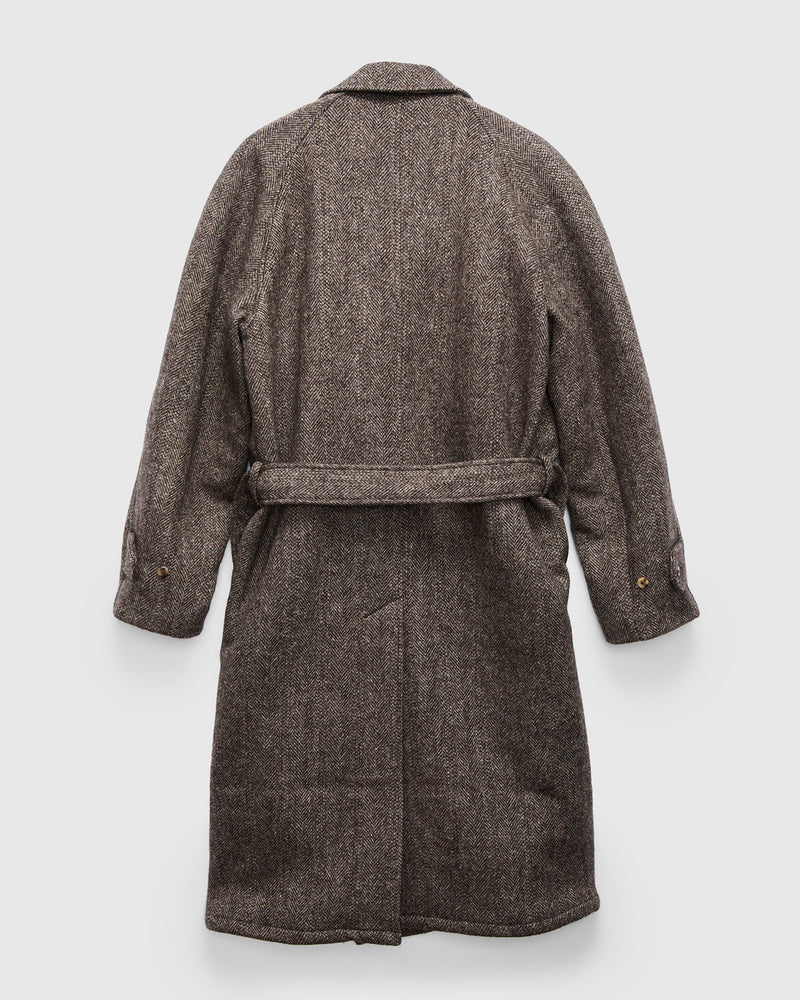 Grandad Coat in Brown Herringbone Wool Tweed