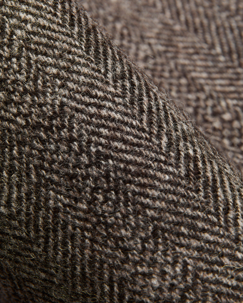 Grandad Coat in Brown Herringbone Wool Tweed
