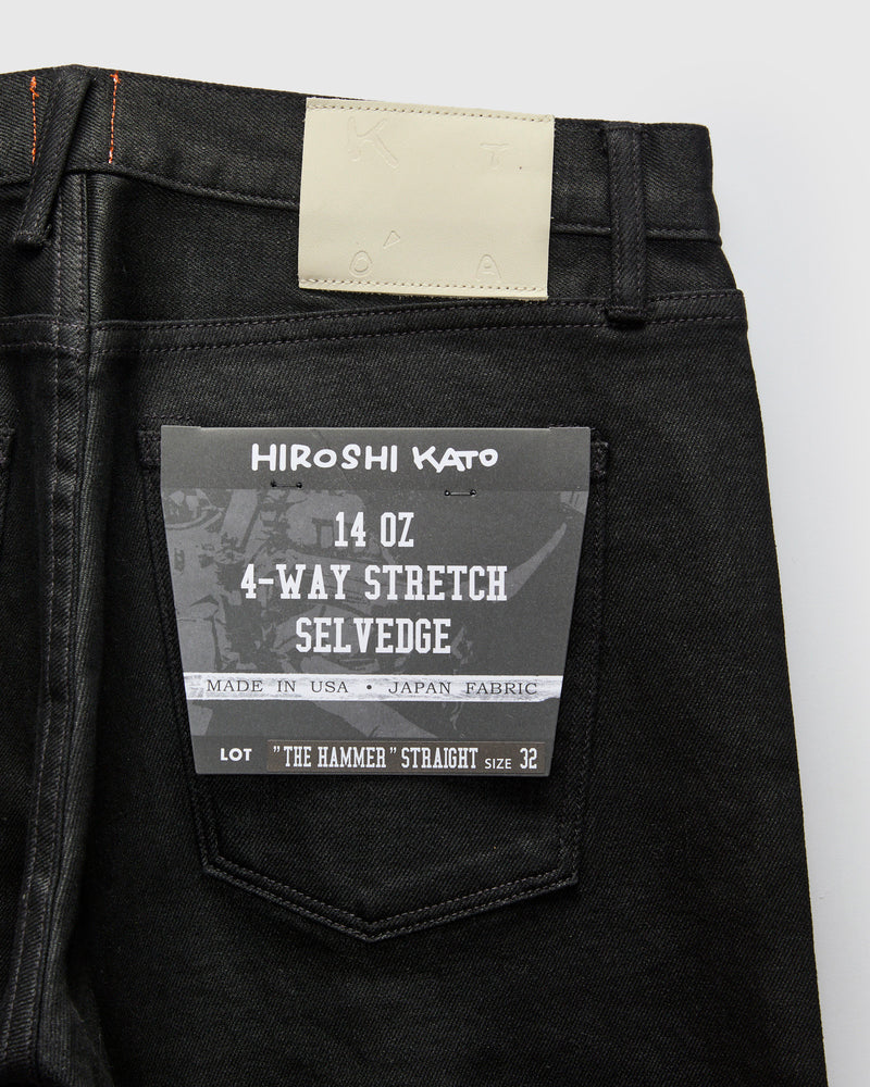 "Kerry" 14oz Black Coated Stretch Selvedge Denim - Hammer Straight
