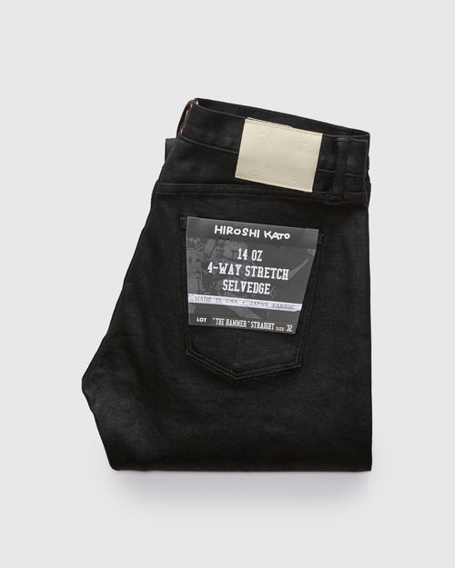 "Kerry" 14oz Black Coated Stretch Selvedge Denim - Hammer Straight