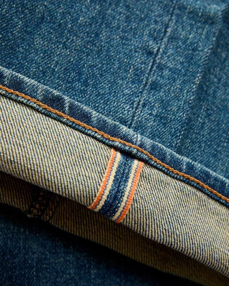 "Tom" 14oz Washed Indigo Stretch Selvedge Denim - Pail Loose Straight