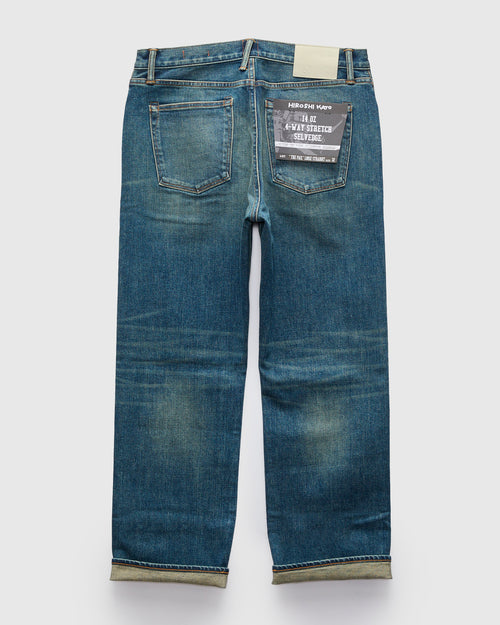 "Tom" 14oz Washed Indigo Stretch Selvedge Denim - Pail Loose Straight