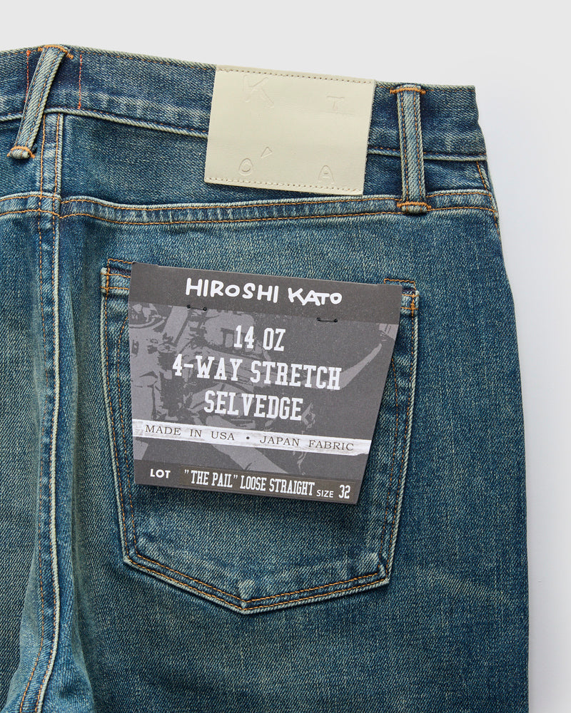 "Tom" 14oz Washed Indigo Stretch Selvedge Denim - Pail Loose Straight