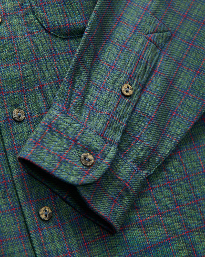 Handwoven Mini Check Rios Workshirt in Grass Indigo Madder Root Dye