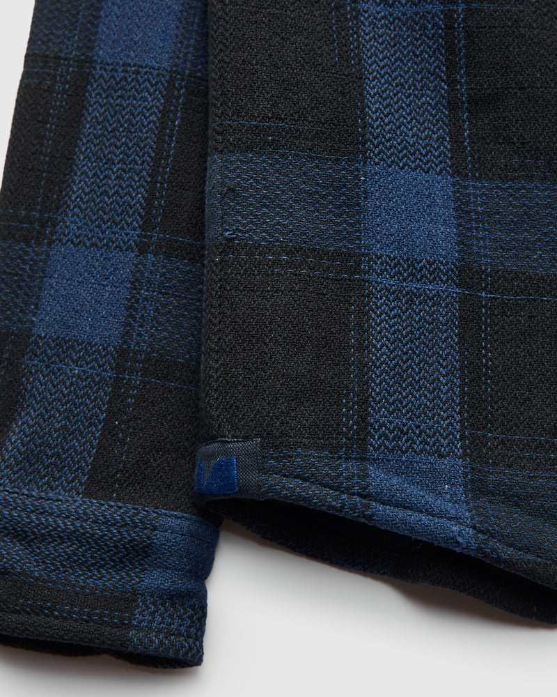 Handwoven Double Face Plaid Ames Workshirt in Iron Indigo Space Dye